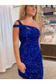 Short Sleeveless Velvet Sequin Fuchsia Sheath Evening Dresses