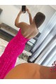 Sweep Train Sleeveless Velvet Sequin Fuchsia Sheath Evening Gown