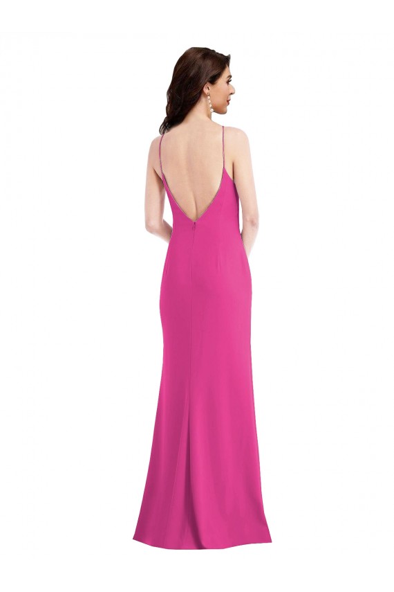 Long Sleeveless Stretch Crepe Fuchsia Trumpet Formal Evening Dress