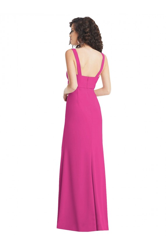 Long Sleeveless Stretch Crepe Fuchsia Trumpet Semi Formal Evening Dress