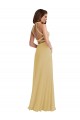 Long Sleeveless Soft Chiffon Gold A-Line Semi Formal Evening Dress