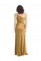 Long Sleeveless Stretch Satin Gold A-Line Formal Evening Dress