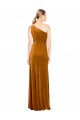 Long Sleeveless Stretch Velvet Gold One Shoulder A-Line Formal Evening Dress