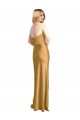 Long Sleeveless Stretch Satin Gold Strapless A-Line Formal Evening Dress