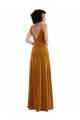 Long Sleeveless Stretch Velvet Gold Trumpet Semi Formal Evening Dress