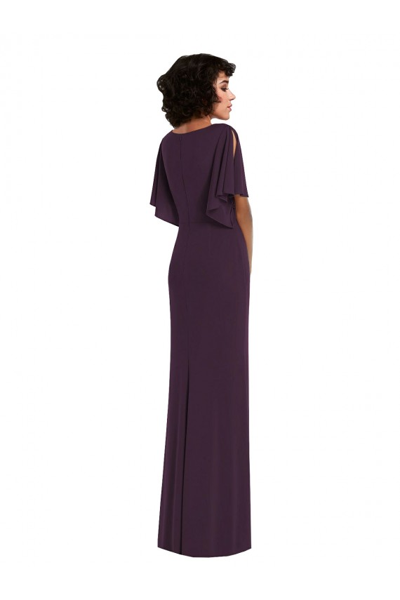 Long Split Sleeves Spandex Grape Sheath Formal Evening Dress