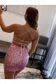 Short Sleeveless Velvet Sequin Hot Pink Sheath Evening Dress