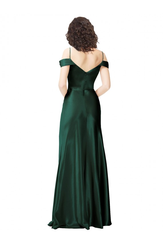 Long Sleeveless Stretch Satin Hunter Off the Shoulder A-Line Formal Evening Dress
