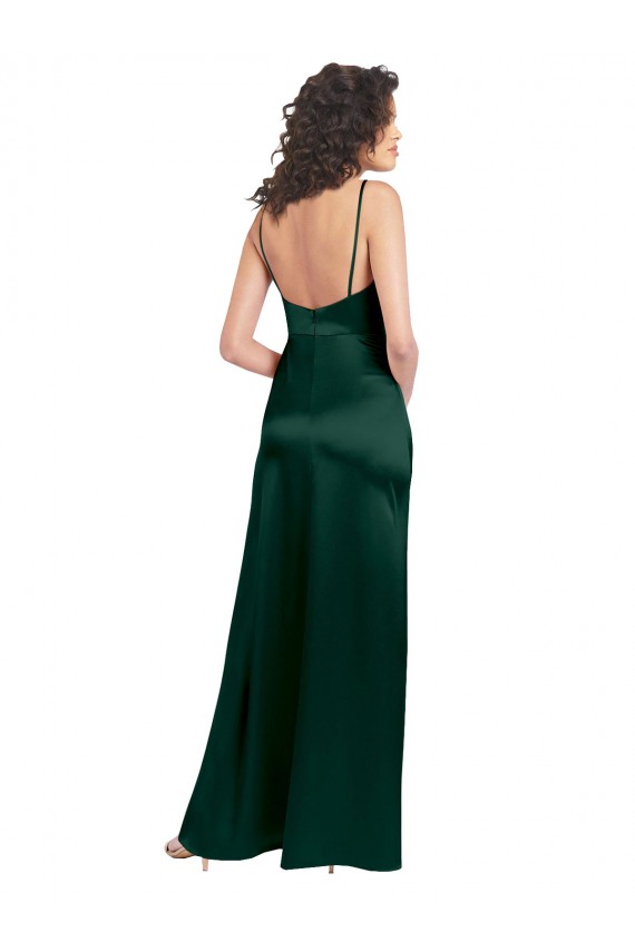 Long Sleeveless Stretch Satin Hunter Scoop Neck A-Line Formal Evening Dress