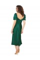 Midi Length Short Sleeves Silky Satin Hunter A-Line Formal Evening Dress