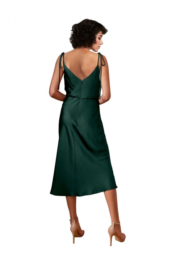 Midi Length Sleeveless Stretch Satin Hunter Sheath Black Tie Evening Dress