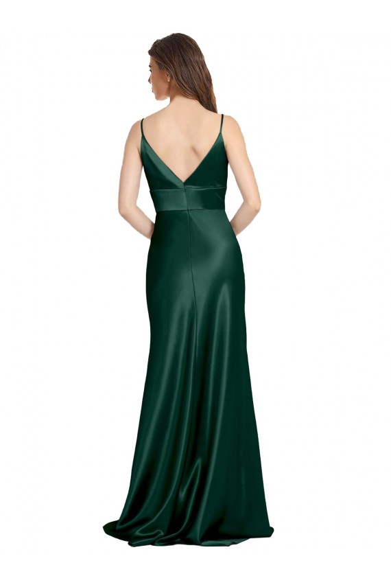 Long Sleeveless Stretch Satin Hunter Sheath Formal Evening Dress
