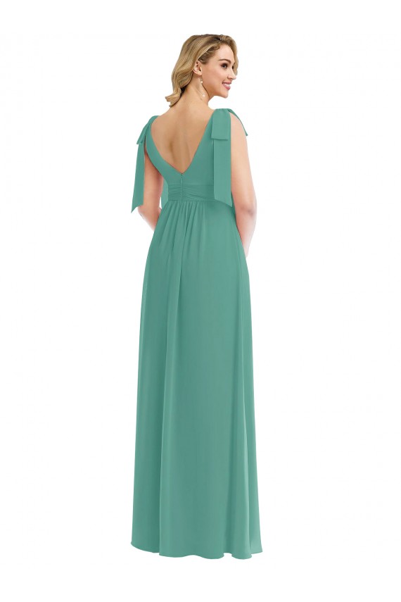 Long Sleeveless Soft Chiffon Icelandic Silver A-Line Semi Formal Evening Dress
