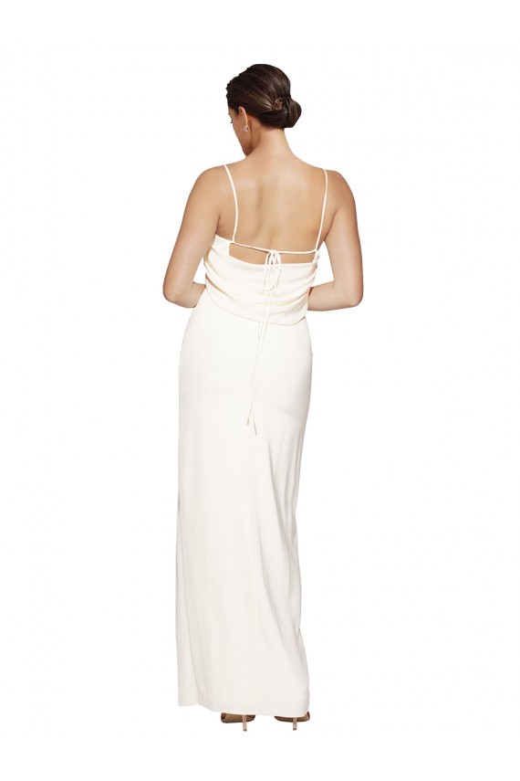 Long Sleeveless Stretch Satin Ivory Sheath Formal Evening Dress