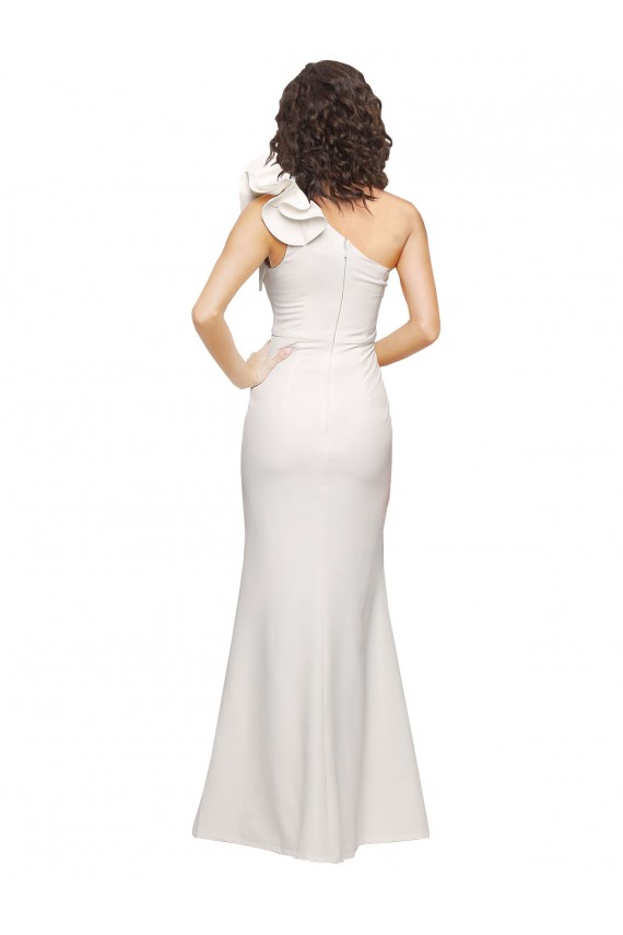 Long Sleeveless Stretch Crepe Ivory Sheath Formal Evening Gown