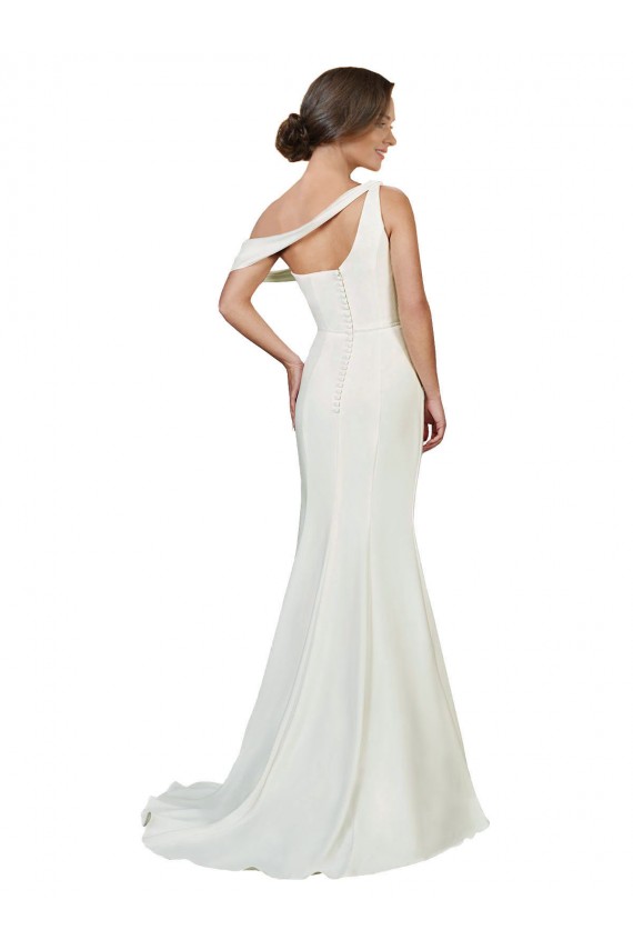 Sweep Train Sleeveless Stretch Crepe Ivory Sheath Formal Evening Dress