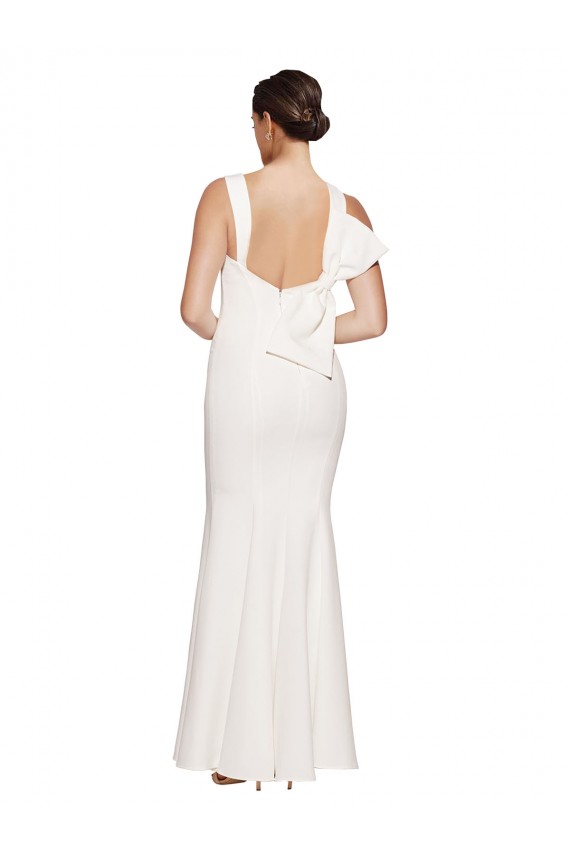 Long Sleeveless Stretch Crepe Ivory Sheath Formal Evening Dress