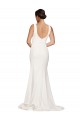 Sweep Train Sleeveless Stretch Crepe Ivory Square Neck Sheath Semi Formal Evening Dress