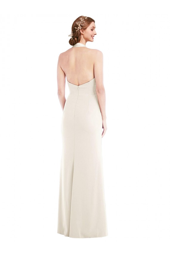 Long Sleeveless Stretch Crepe Ivory Trumpet Semi Formal Evening Dress