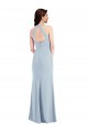 Long Sleeveless Stretch Crepe Light Sky Blue Halter Neck A-Line Formal Evening Dress