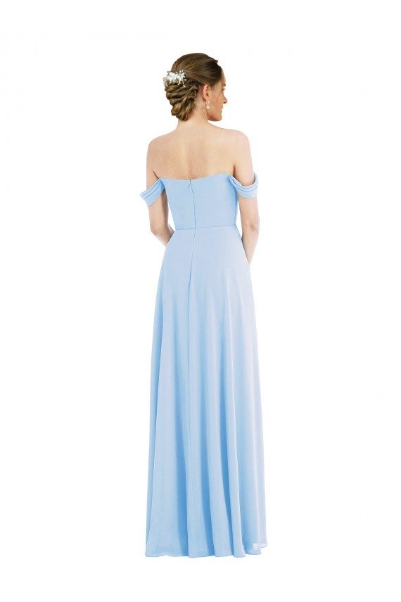 Long Sleeveless Soft Chiffon Light Sky Blue Off the Shoulder A-Line Formal Evening Dress