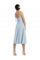 Midi Length Sleeveless Stretch Crepe Light Sky Blue A-Line Evening Dress