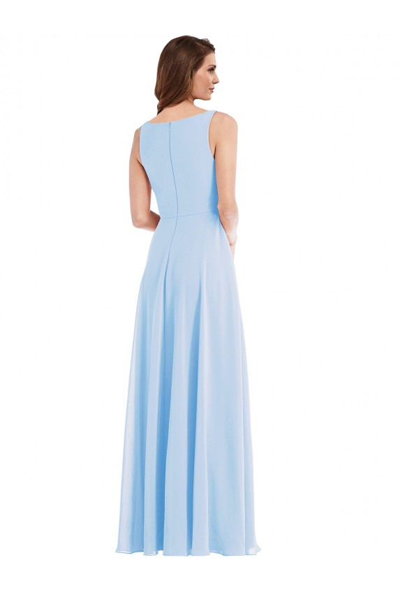 Long Sleeveless Soft Chiffon Light Sky Blue V-Neck A-Line Semi Formal Evening Dress