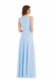 Long Sleeveless Soft Chiffon Light Sky Blue V-Neck A-Line Semi Formal Evening Dress