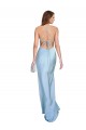 Long Sleeveless Silky Satin Light Sky Blue Sheath Formal Evening Dress