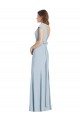 Long Cap Sleeves Stretch Crepe Light Sky Blue Trumpet Formal Dress