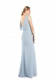 Long Sleeveless Stretch Crepe Light Sky Blue Bateau Neck Trumpet Semi Formal Evening Dress