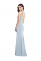 Long Sleeveless Stretch Crepe Light Sky Blue Bow Neck Trumpet Semi Formal Evening Dress