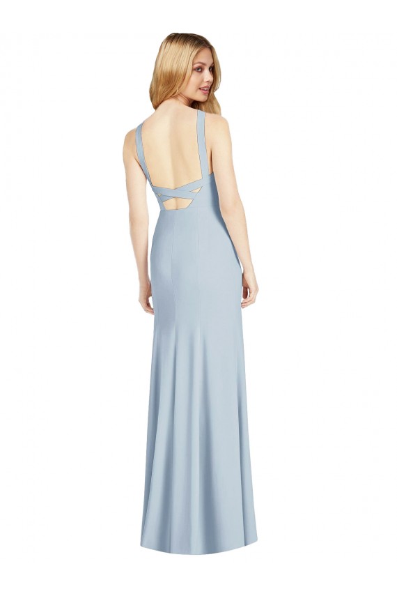 Long Sleeveless Stretch Crepe Light Sky Blue Trumpet Formal Evening Dress