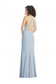 Long Sleeveless Stretch Crepe Light Sky Blue Halter Neck Trumpet Formal Evening Dress