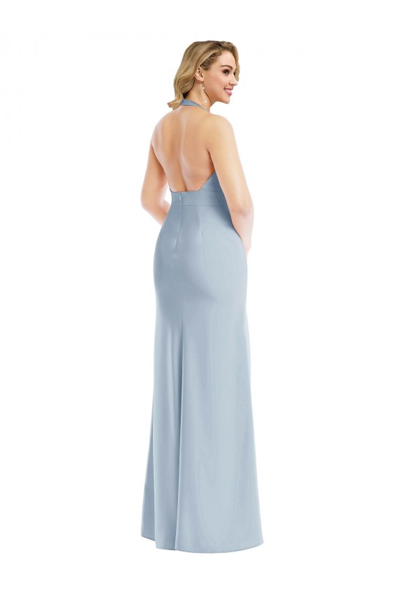 Long Sleeveless Stretch Crepe Light Sky Blue Trumpet Evening Gown