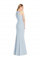 Long Sleeveless Stretch Crepe Light Sky Blue Halter Neck Trumpet Semi Formal Evening Dress