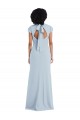 Long Cap Sleeves Stretch Crepe Light Sky Blue Trumpet Semi Formal Evening Dress