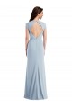 Long Cap Sleeves Stretch Crepe Light Sky Blue Trumpet Formal Evening Dress