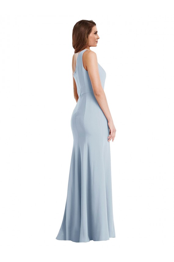Long Sleeveless Stretch Crepe Light Sky Blue One Shoulder Trumpet Formal Evening Dress