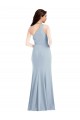 Long Sleeveless Stretch Crepe Light Sky Blue One Shoulder Trumpet Formal Dress