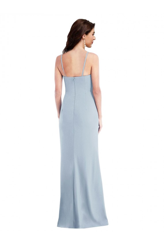 Long Sleeveless Stretch Crepe Light Sky Blue Spaghetti Straps Trumpet Formal Evening Dress