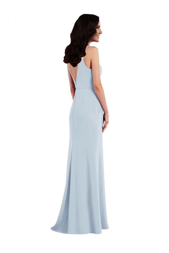 Long Sleeveless Stretch Crepe Light Sky Blue Trumpet Formal Dress