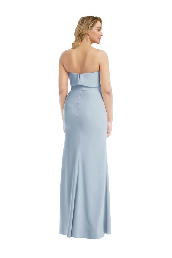 Long Sleeveless Stretch Crepe Light Sky Blue Strapless Trumpet Semi Formal Evening Dress