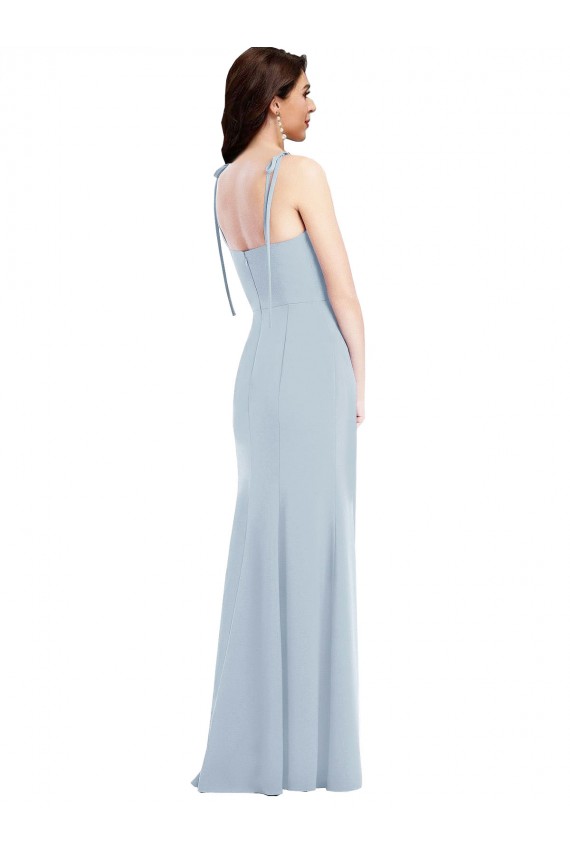 Long Sleeveless Stretch Crepe Light Sky Blue Trumpet Evening Dress