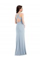 Long Sleeveless Stretch Crepe Light Sky Blue Trumpet V-Neck Evening Dress