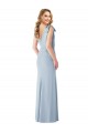 Long Sleeveless Stretch Crepe Light Sky Blue V-Neck Trumpet Semi Formal Evening Dress
