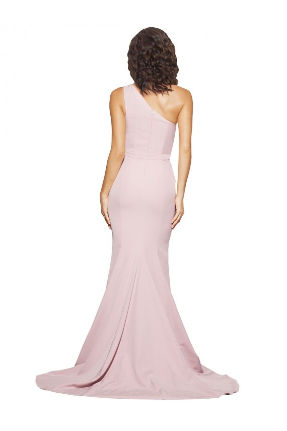 Sweep Train Sleeveless Stretch Crepe Mauve Sheath Semi Formal Evening Dress