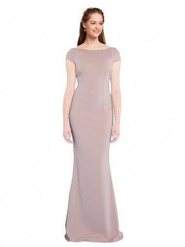 Long Cap Sleeves Stretch Crepe Dusty Pink Mermaid Formal Evening Dress for Sale