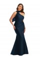 Long Sleeveless Silky Satin Dark Navy Mermaid Plus Size Formal Evening Dress