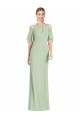 Long Cold Shoulder Soft Chiffon Sage Mermaid Semi Formal Evening Dress